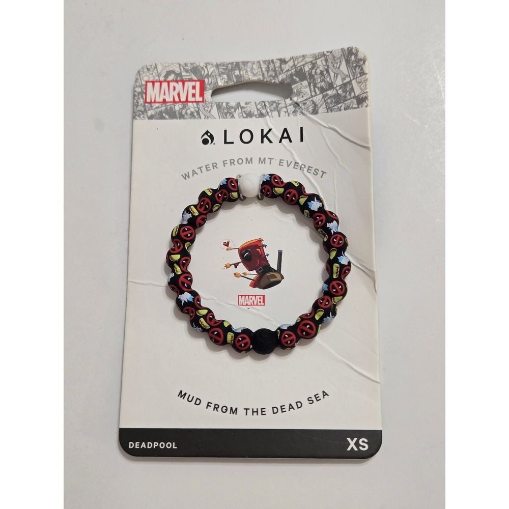 Lokai Unisex Deadpool Marvel Silicone Bead Bracelet Black Red XS